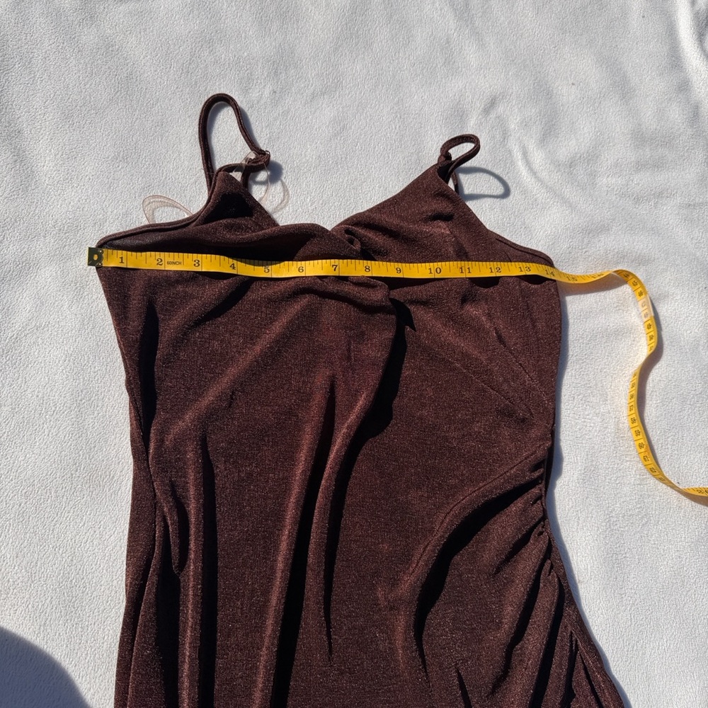 Chic Brown Ruched Mini Dress - Picture 3 of 7